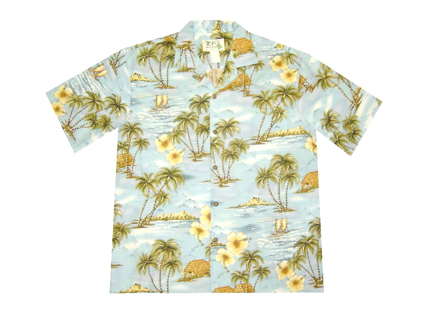 Cotton Hawaiian shirt Polynesian Island-Blue