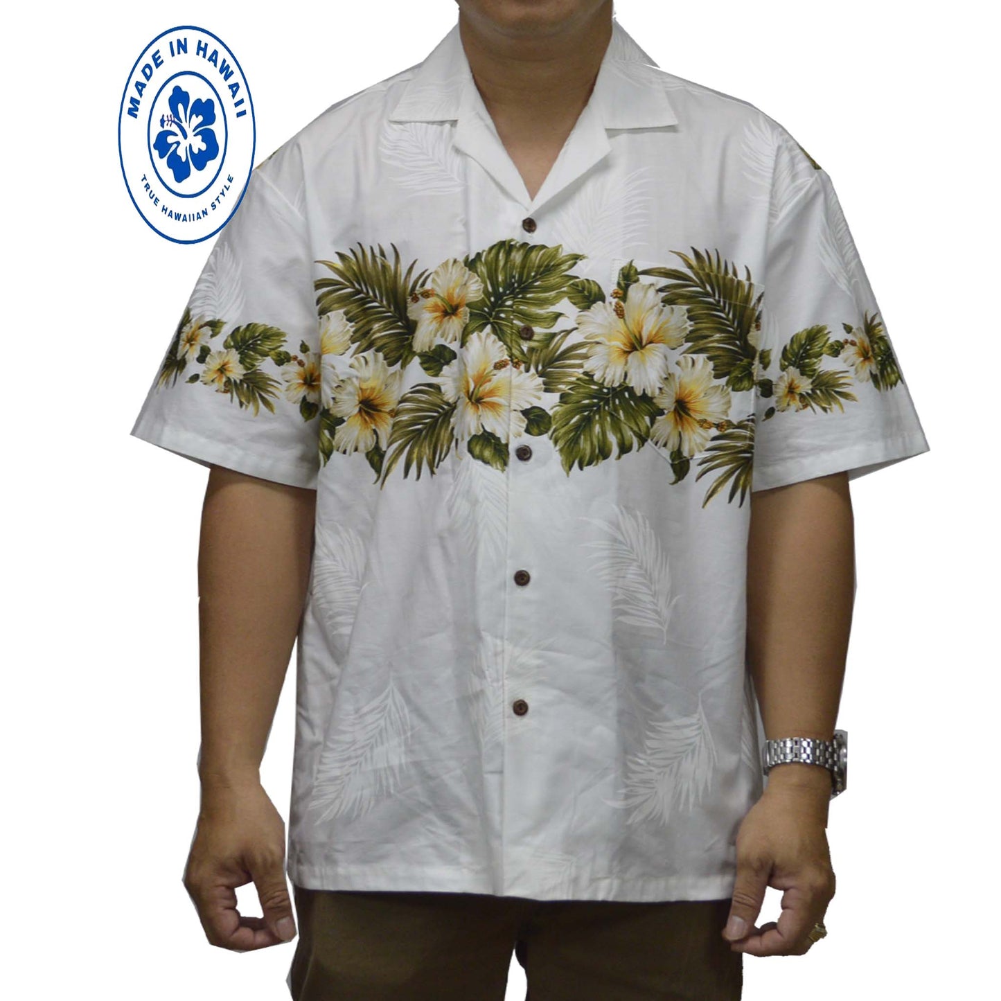 Ky's Hawaiian Cotton Shirt Original Hibiscus - White
