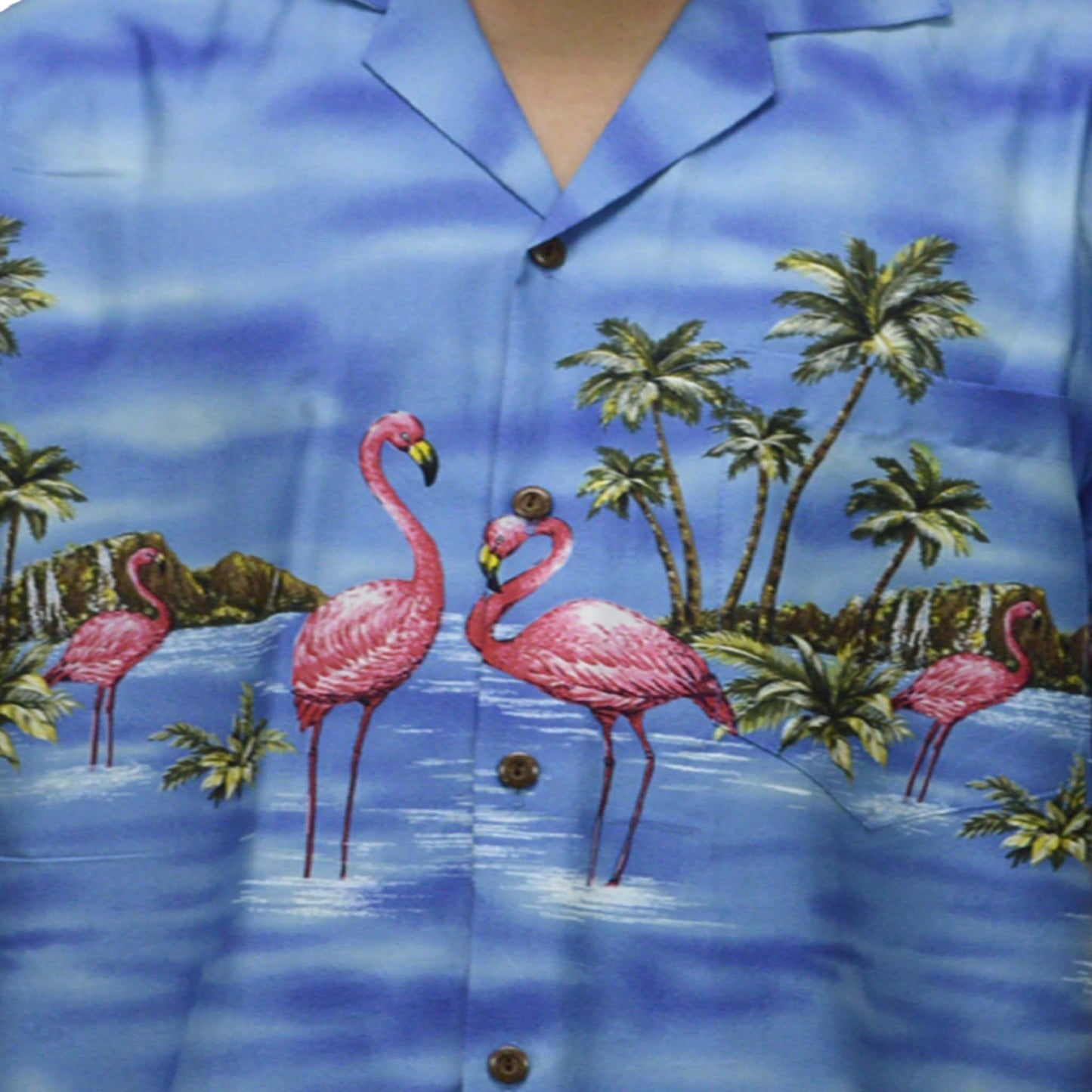 Ky's Hawaiian Cotton Shirt Pink Flamingo-Navy
