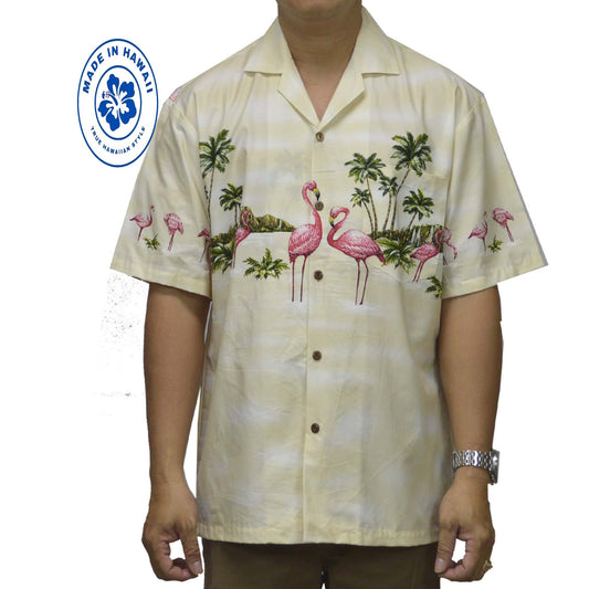 Ky's Hawaiian Cotton Shirt Pink Flamingo-Cream