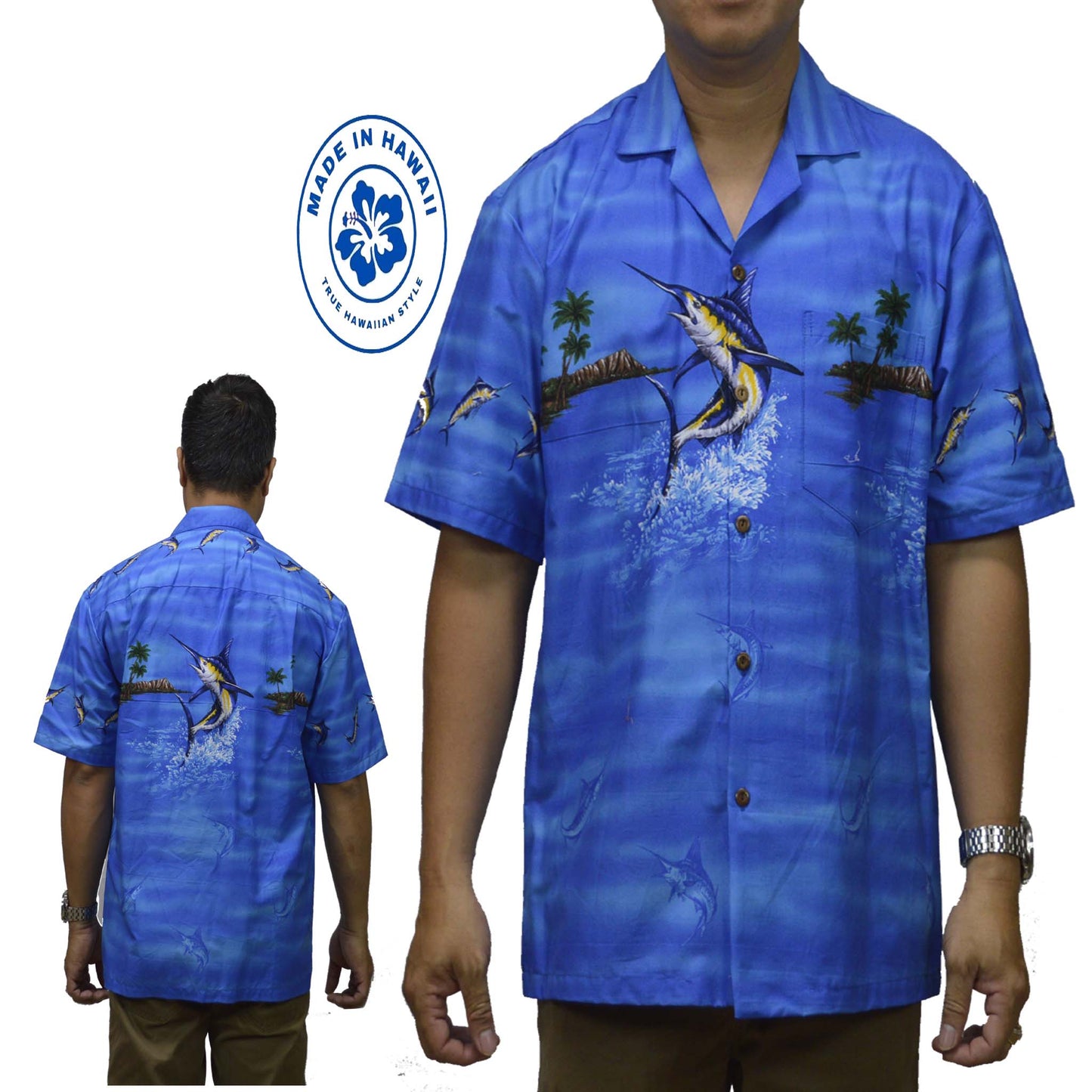 Ky's Hawaiian Cotton Shirt Marlin Breeze - Navy