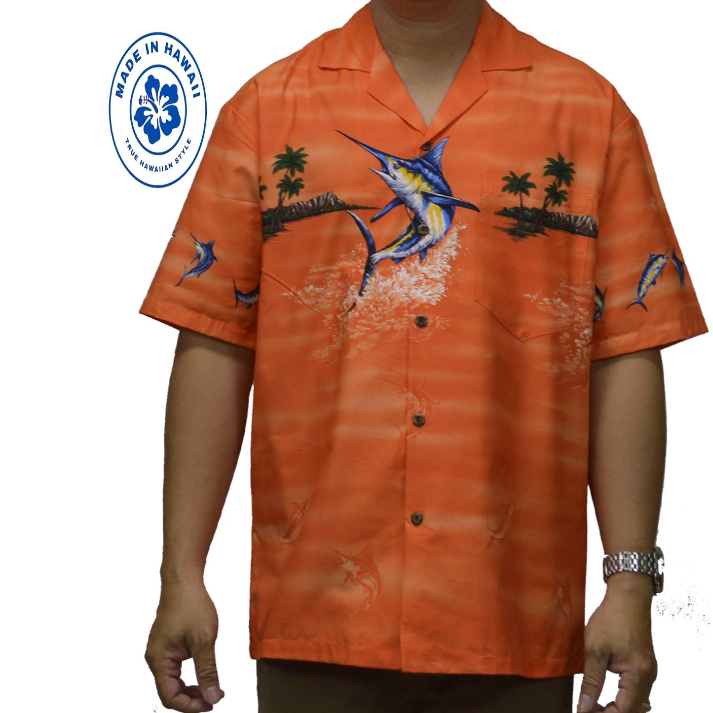 Ky's Hawaiian Cotton Shirt Marlin Breeze - Orange