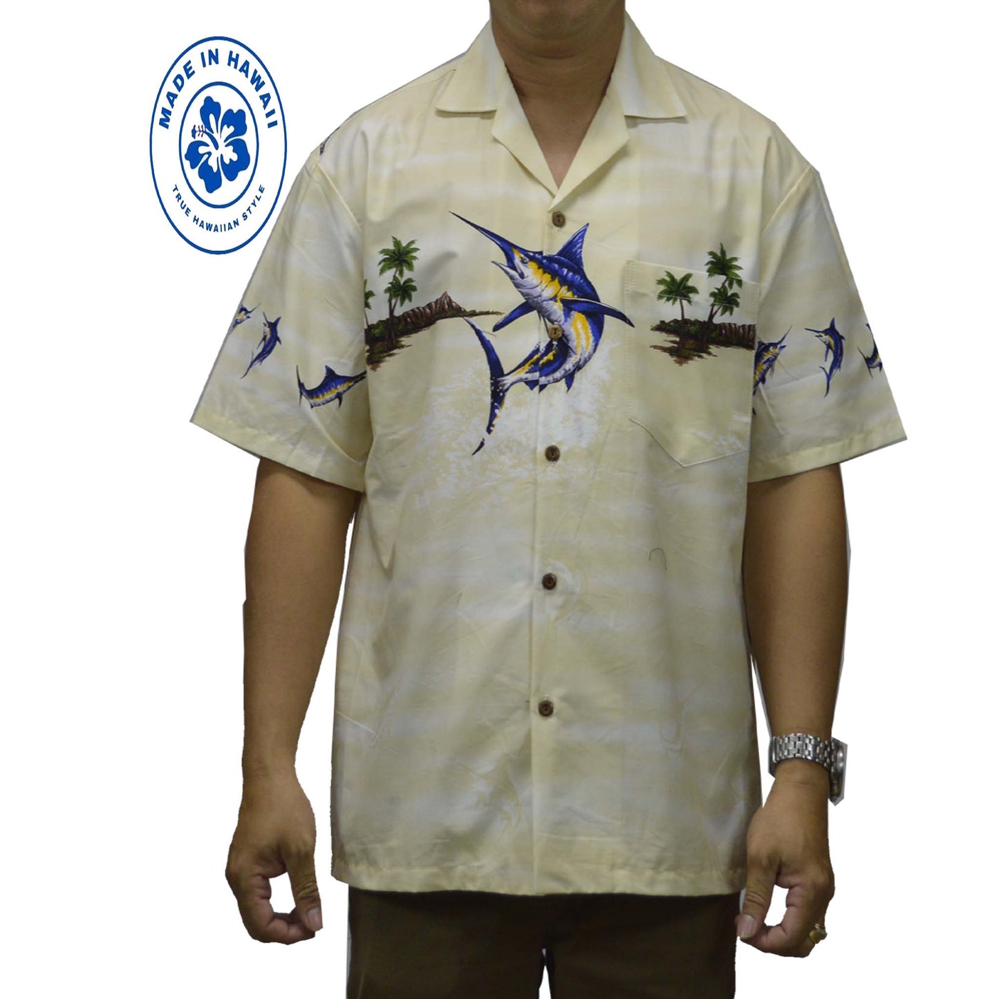 Ky's Hawaiian Cotton Shirt Marlin Breeze - White