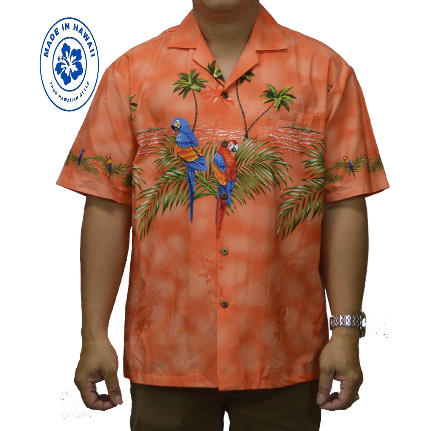 Ky's Hawaiian Cotton Shirt Island Parrot-Orange