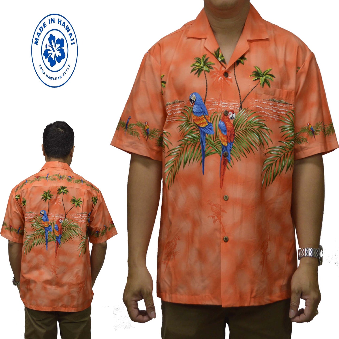 Ky's Hawaiian Cotton Shirt Island Parrot-Orange