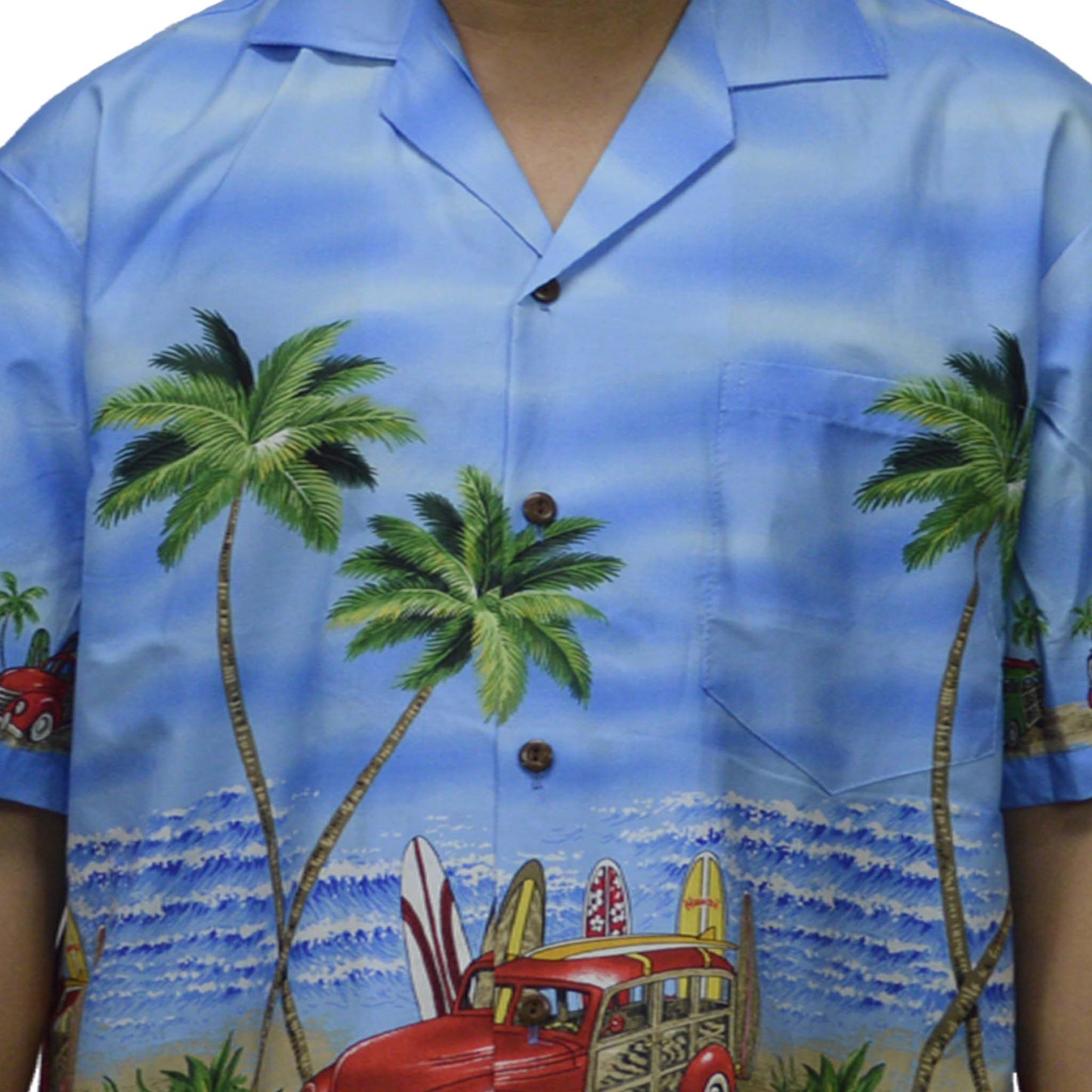 Cotton Hawaiian Shirt Red Car-Blue