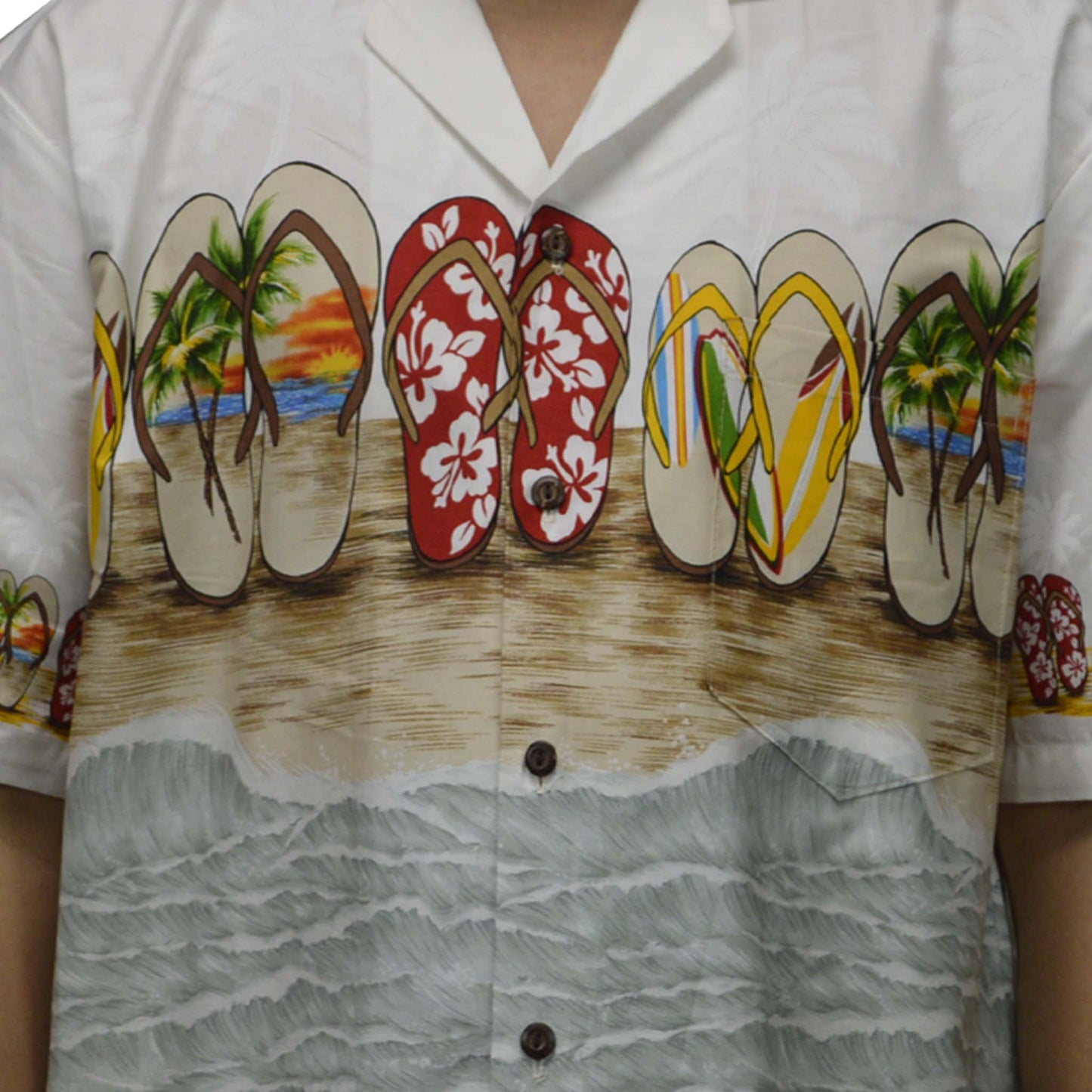 Ky's Hawaiian Cotton Shirt Hawaii Slipper-White