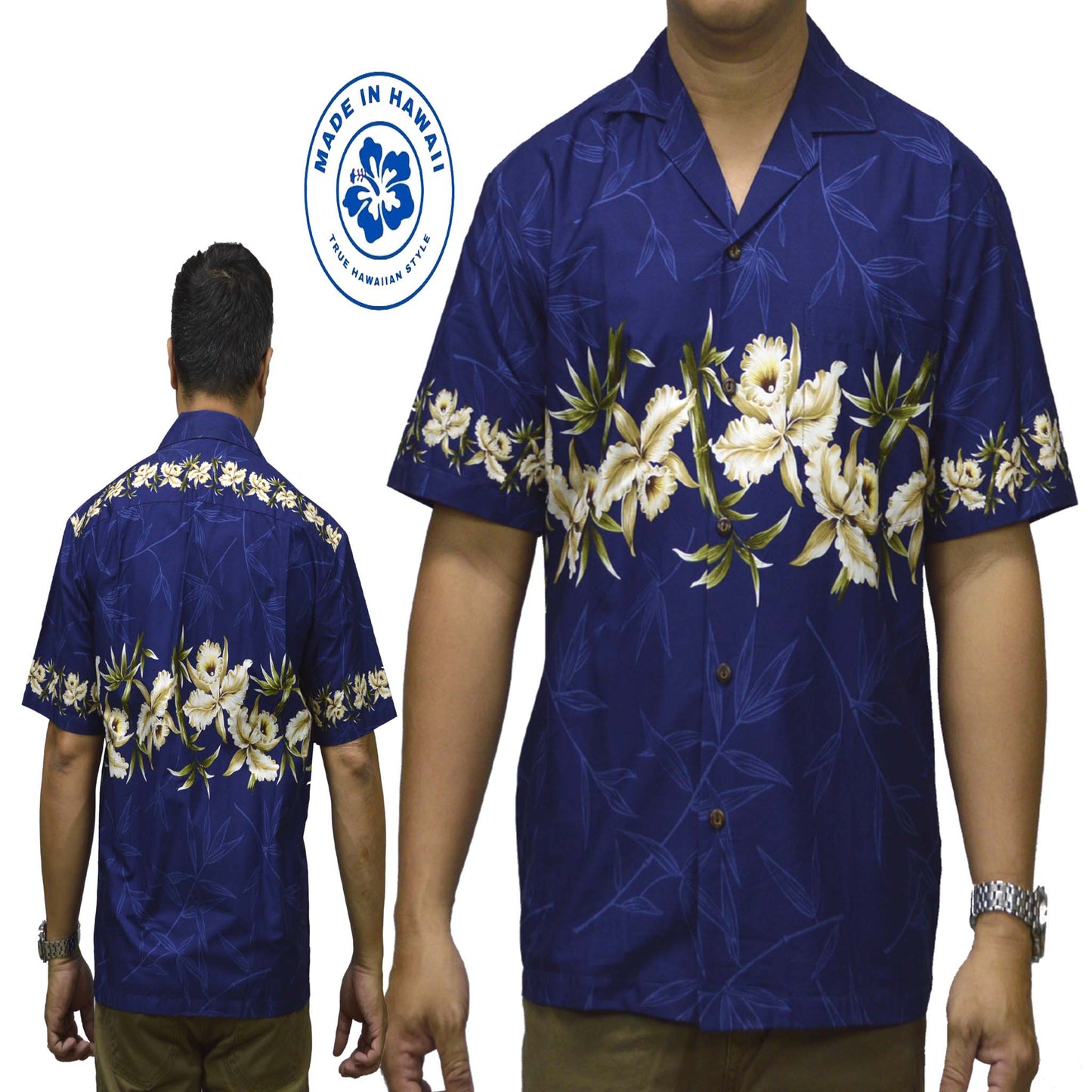 Cotton Hawaiian Shirt Orchid-Navy