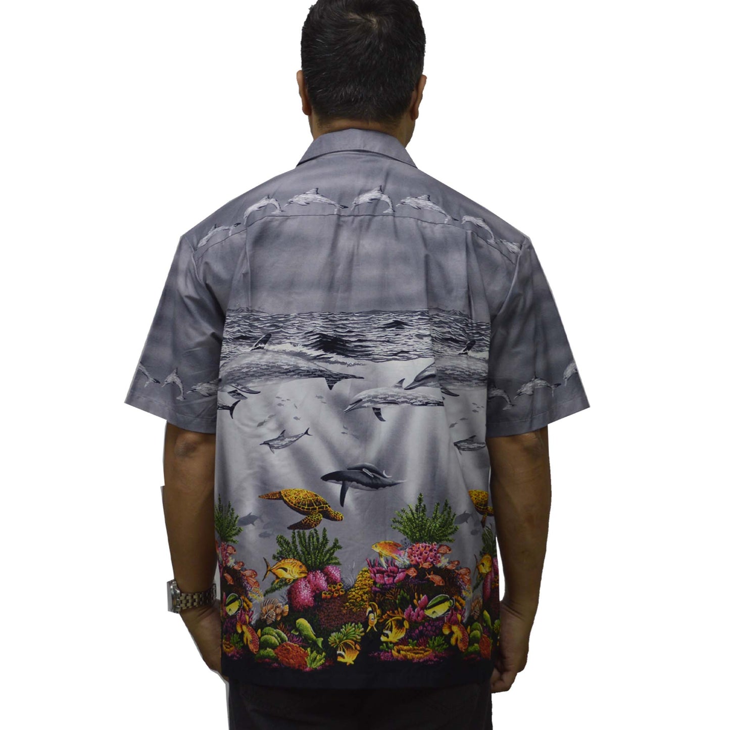 Ky's Hawaiian Cotton Shirt Whale Oceanic Life-Gray