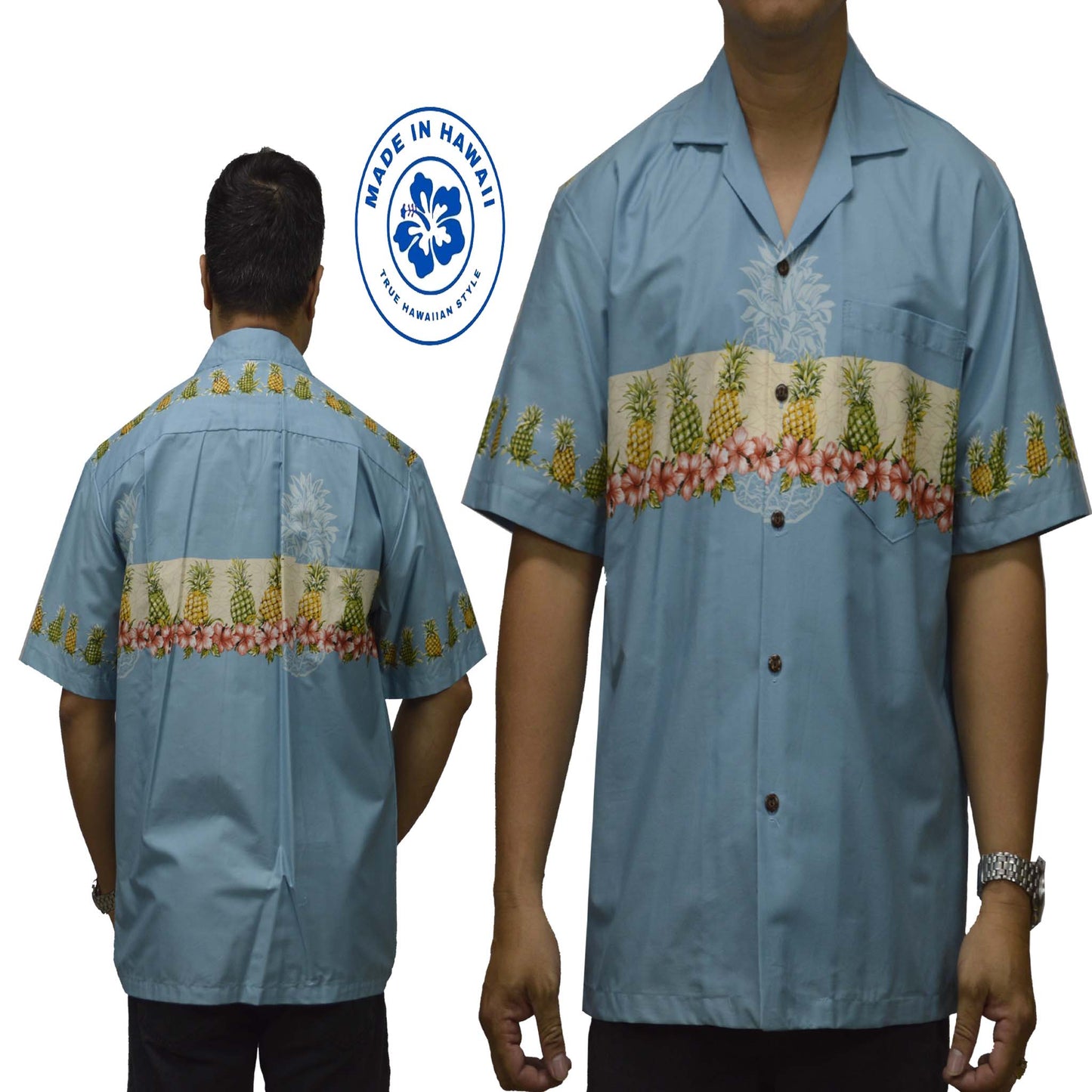 Cotton Hawaiian Shirt Pineapple-Blue
