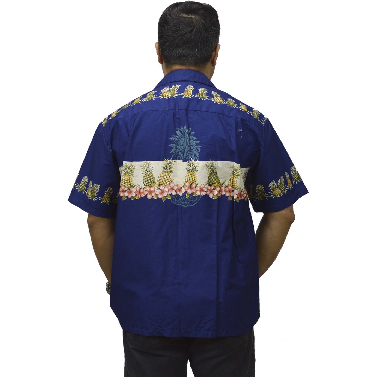 Cotton Hawaiian Shirt Pineapple-Navy