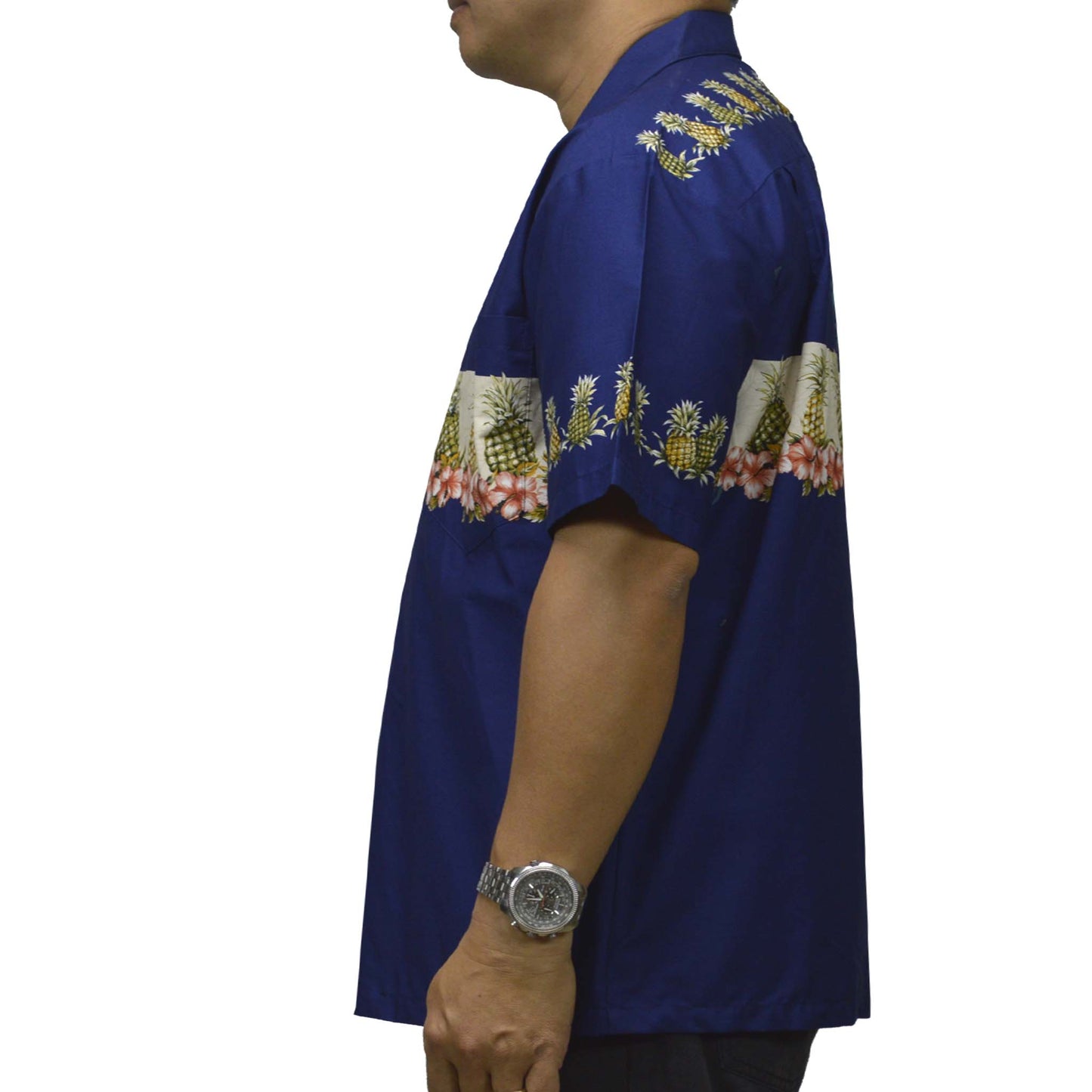Cotton Hawaiian Shirt Pineapple-Navy