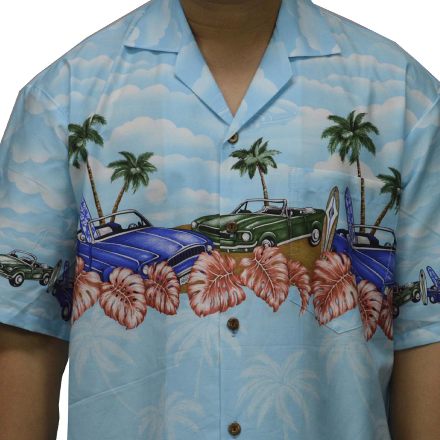 Ky's Hawaiian Cotton Shirt Muscle Car - Aqua