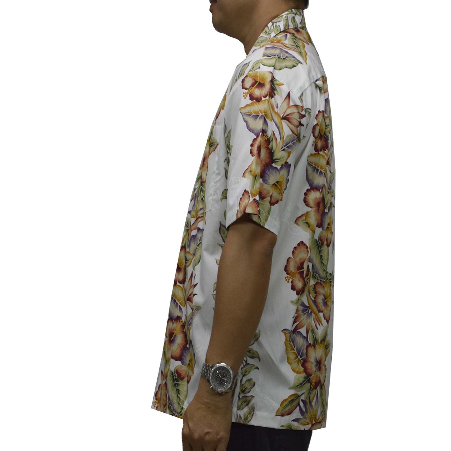 Cotton Hawaiian Shirt Vintage Anthurium -White