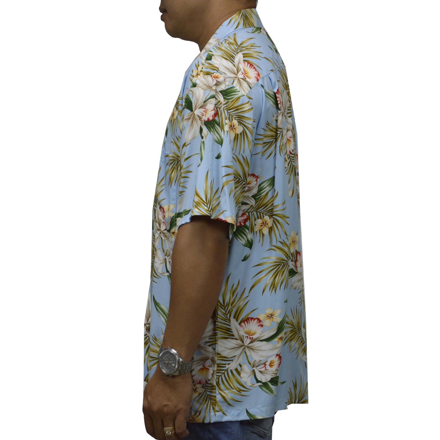 Locally made in Hawaii: Rayon Hawaiian Shirt Maui Orchid -Blue