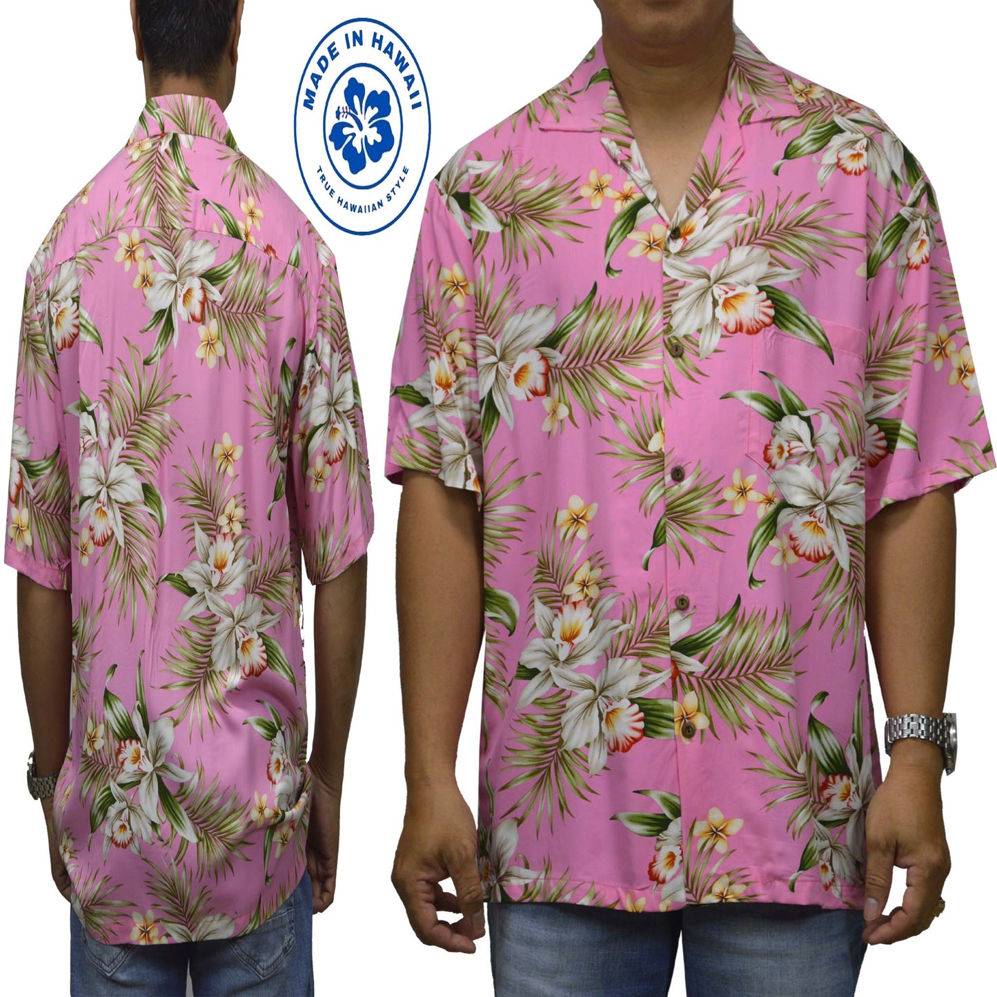 Locally made Hawaii: Rayon Hawaiian Shirt Maui Orchid -Pink