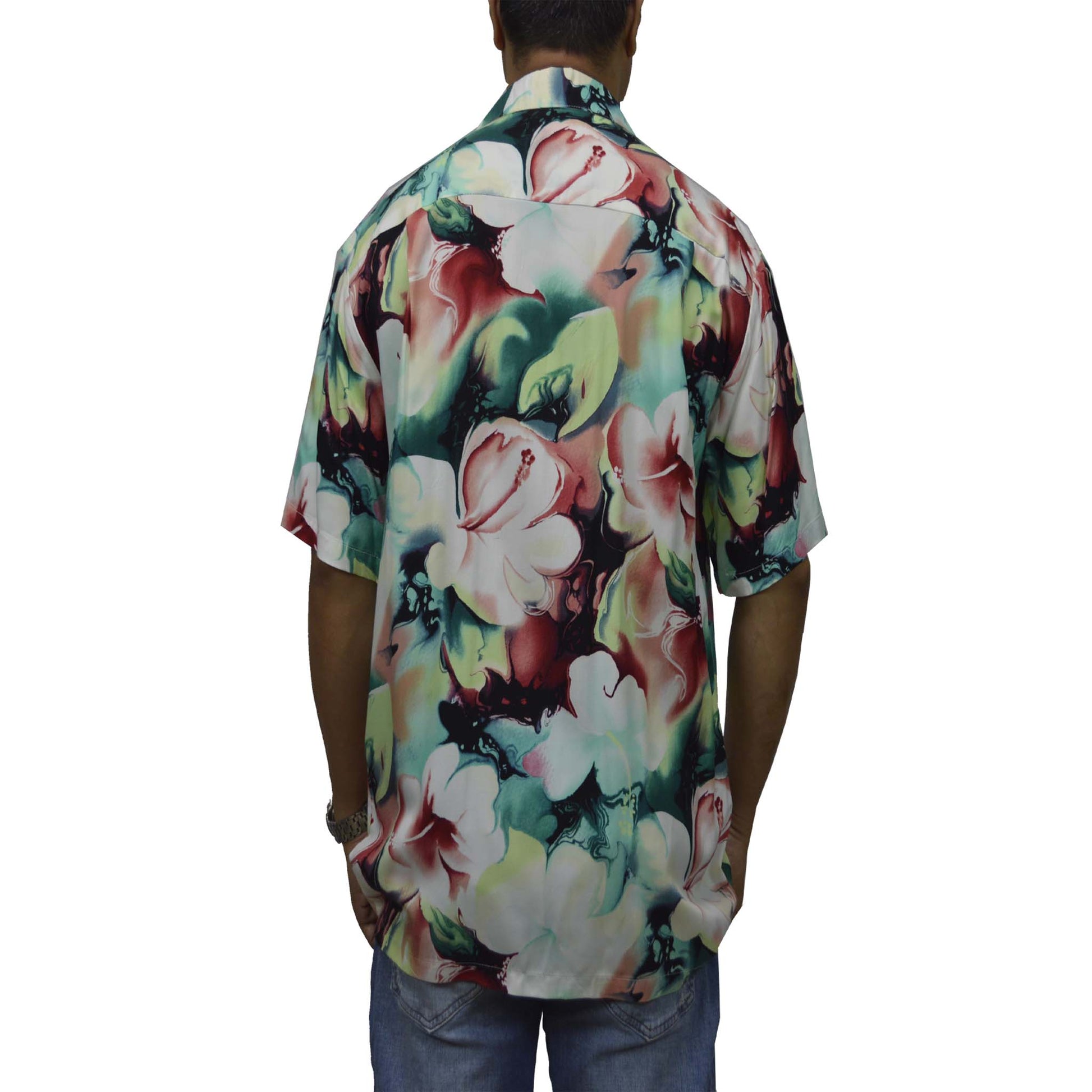 Locally made Hawaii: Rayon Hawaiian Shirt Honolulu Hibiscus Art-Red