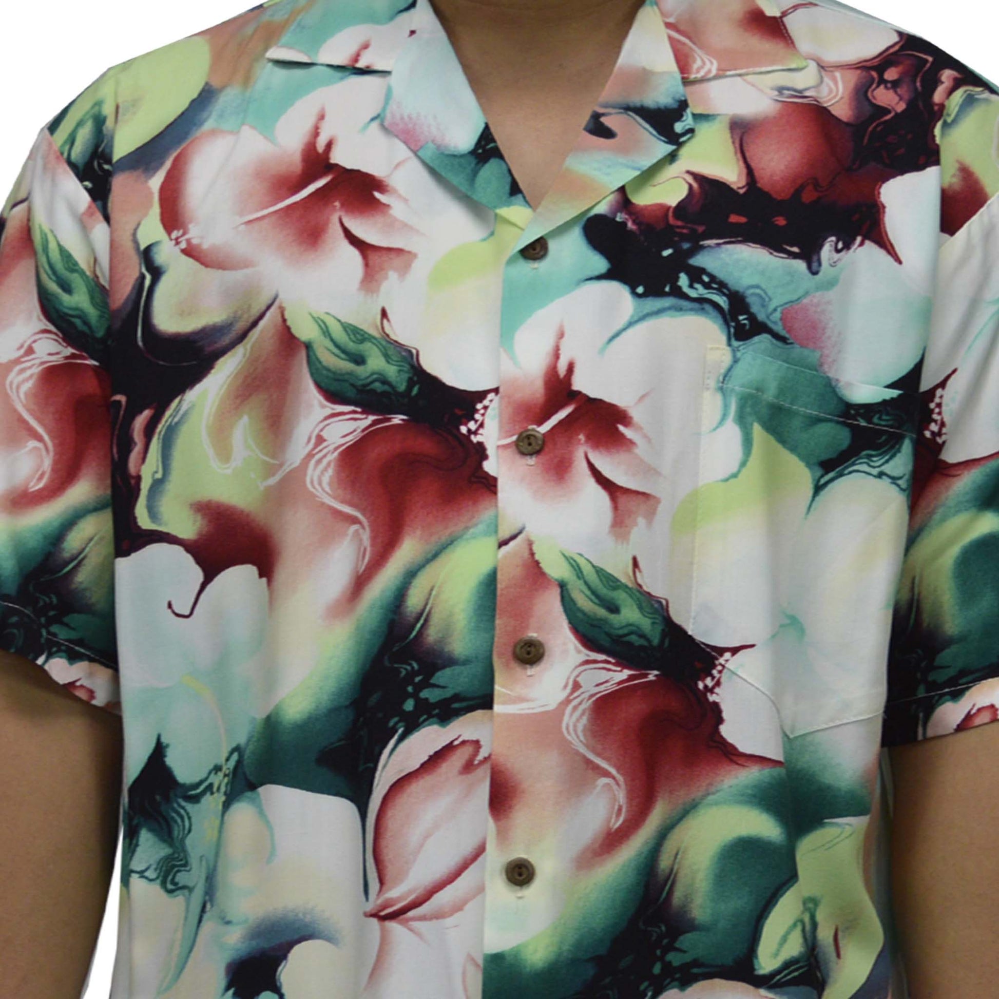 Locally made Hawaii: Rayon Hawaiian Shirt Honolulu Hibiscus Art-Red