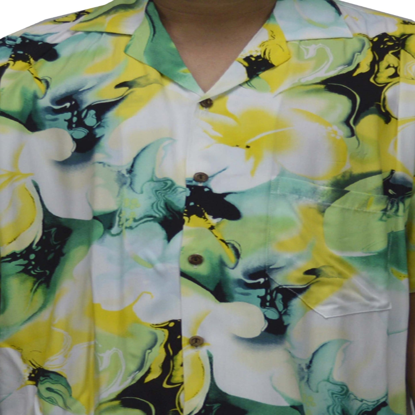 Locally made in Hawaii: Rayon Hawaiian Shirt Honolulu Hibiscus Art-Yellow