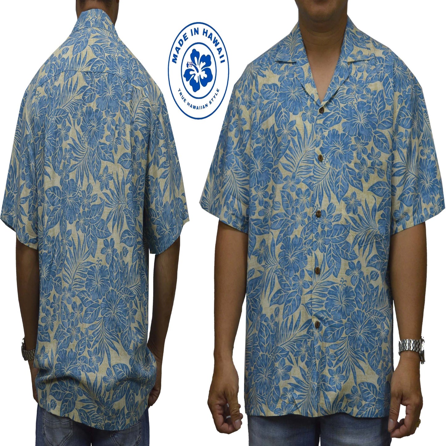 Locally made Hawaii: Rayon Hawaiian Shirt Manoa Orchid -Navy