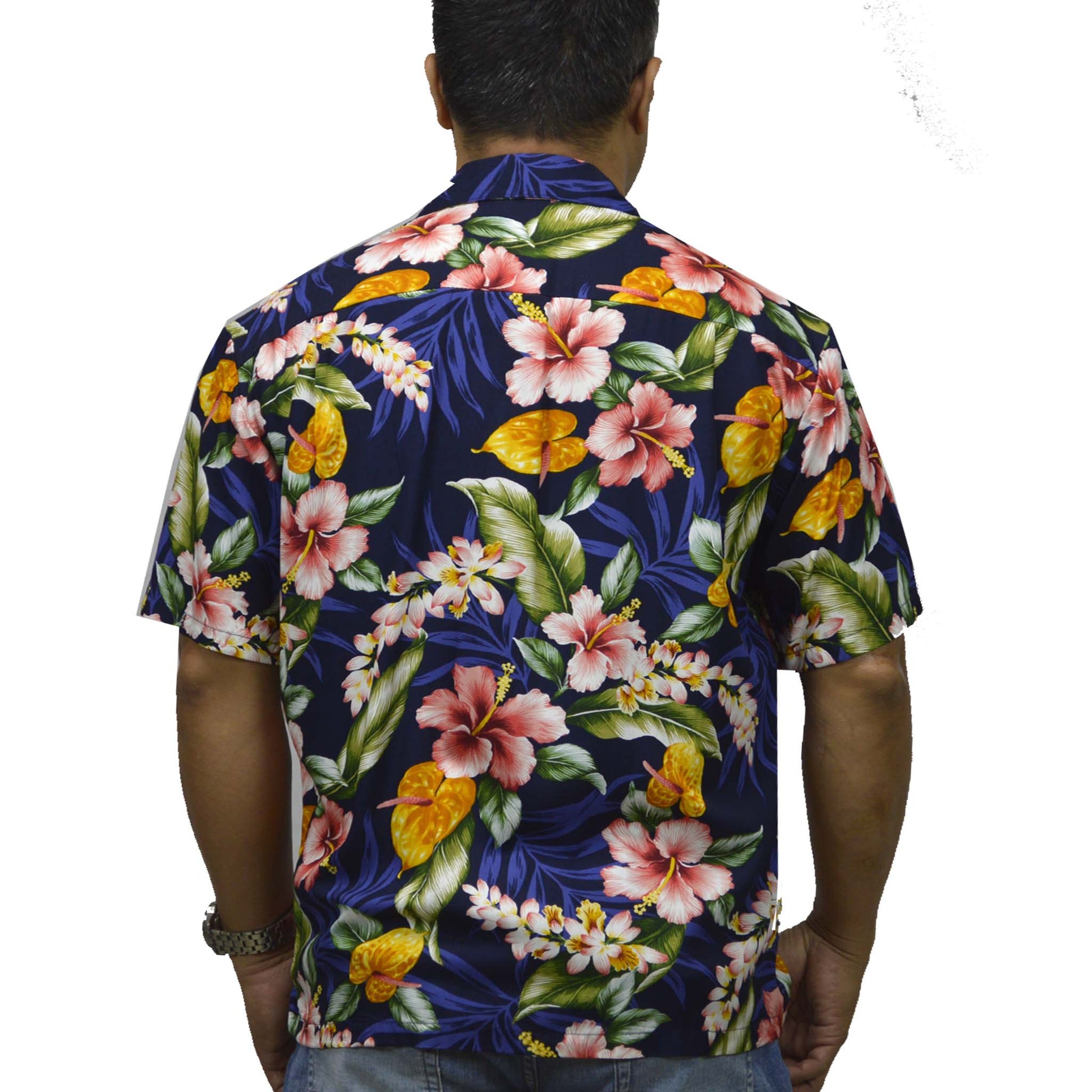 Rayon Hawaiian navy shirts Hawaii Tropical Flower