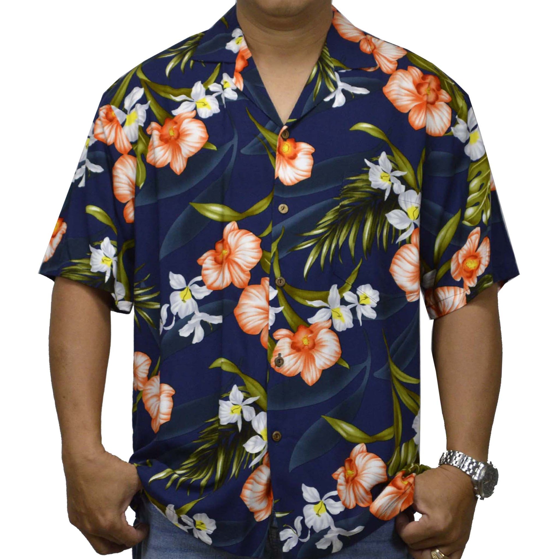 Hawaiian Shirt Orchids Makani (navy) – The Hawaii Shop