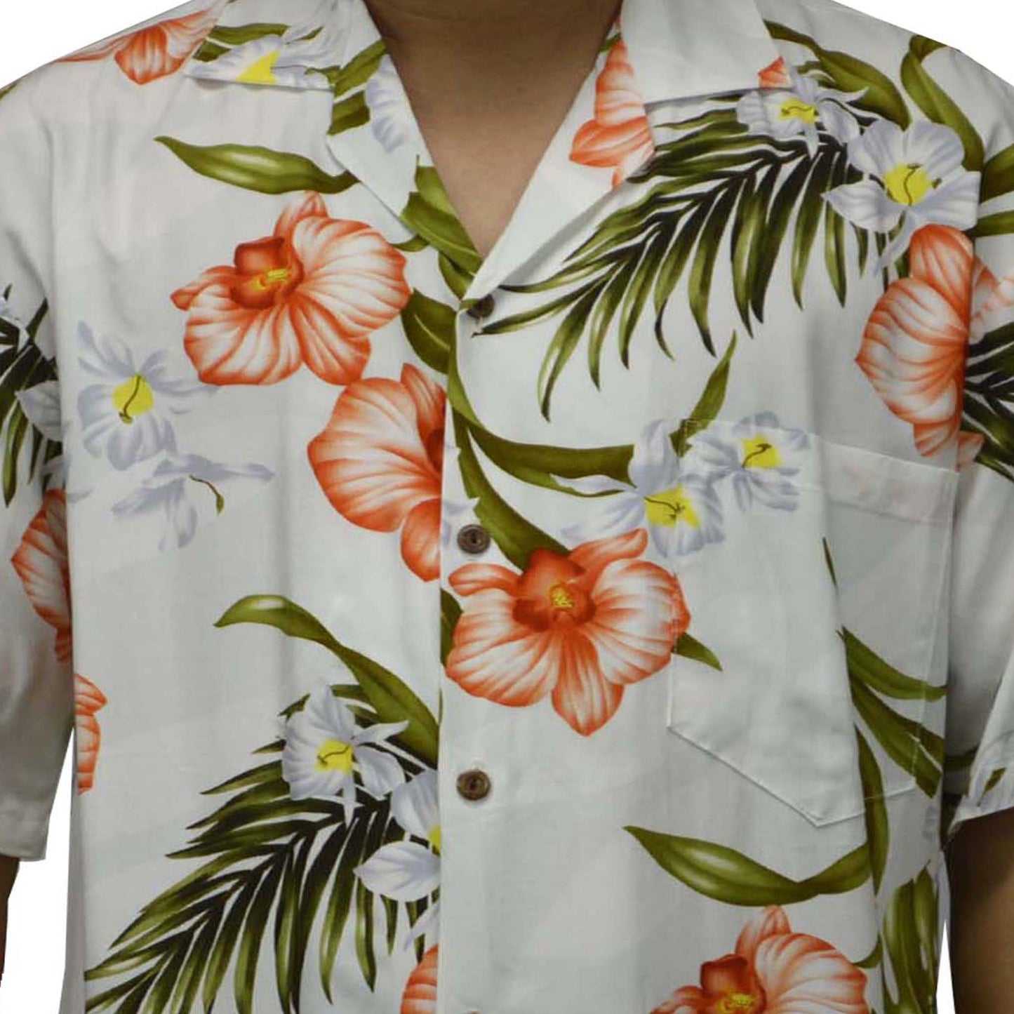 Locally made Hawaii: Rayon Hawaiian Shirt Kona Orchid -White
