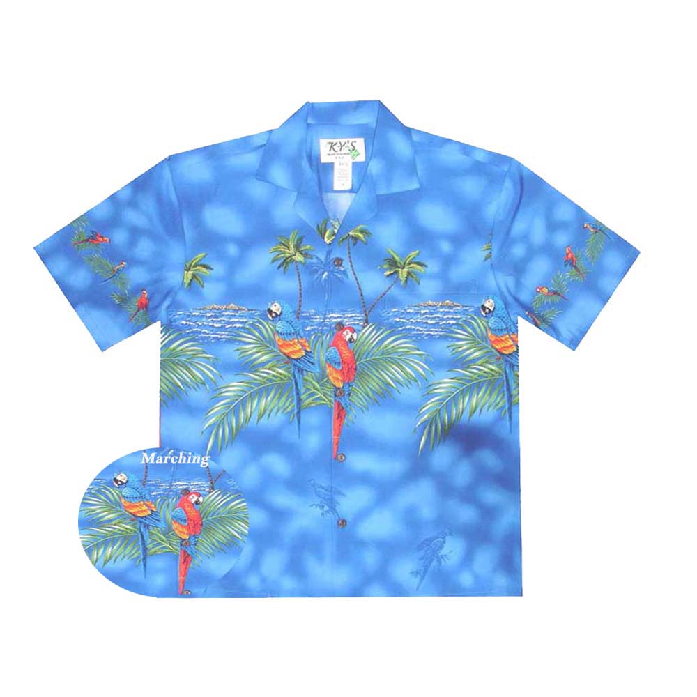 Ky's Hawaiian Cotton Shirt Island Parrot-Blue