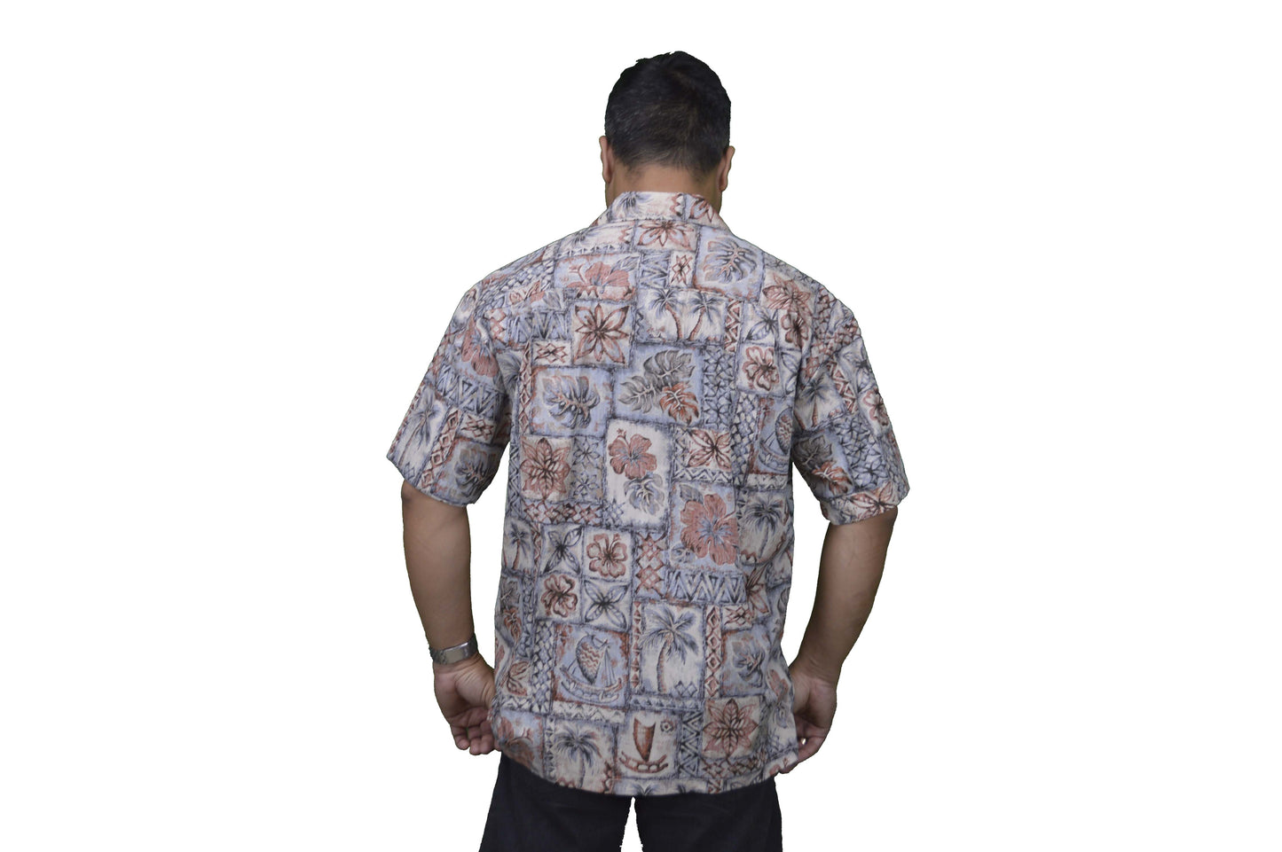 made in Hawaii aloha Hawaiian reverse shirt with honu tapa theme  