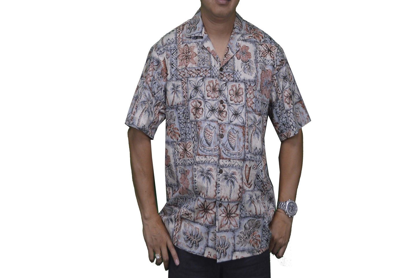 made in Hawaii aloha reverse shirt with honu tapa theme  