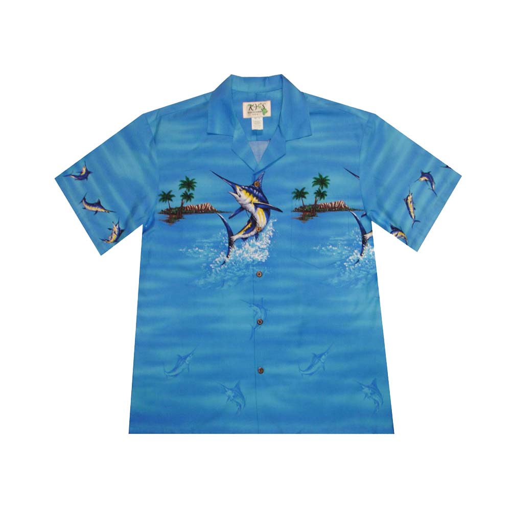 Ky's Hawaiian Cotton Shirt Marlin Breeze - Blue