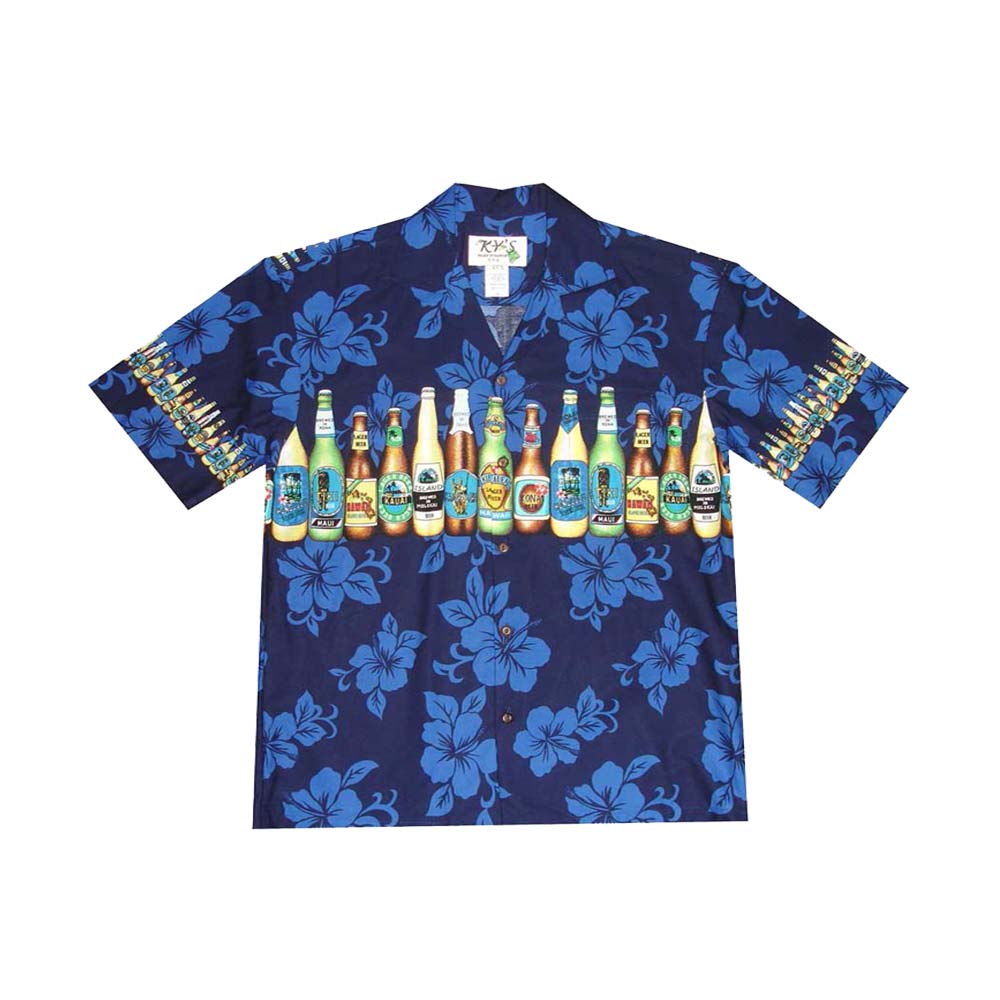 Ky's Hawaiian Cotton Shirt Hawaii Beer - Navy