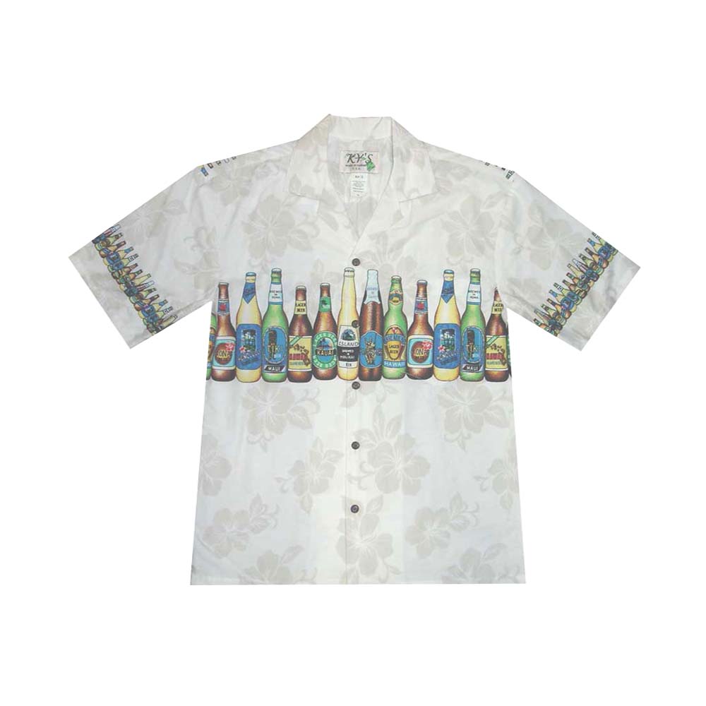Ky's Hawaiian Cotton Shirt Hawaii Beer - White