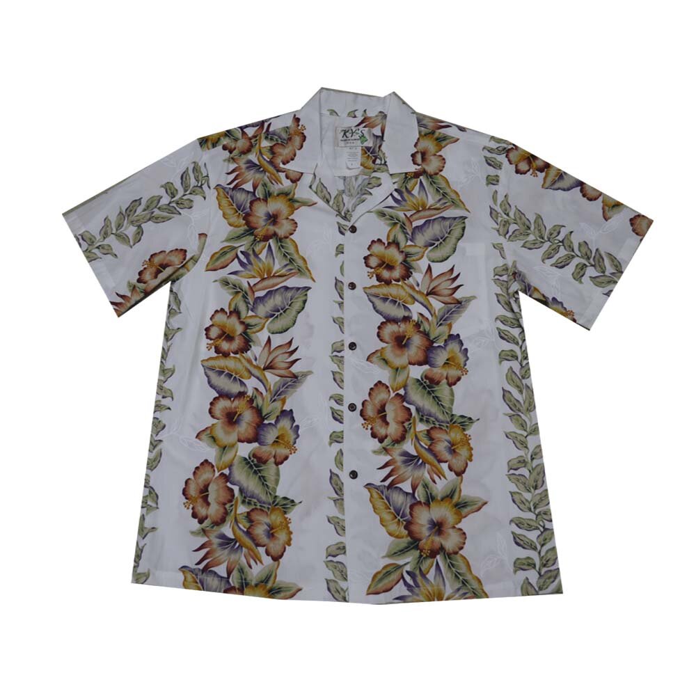 made in Hawaii aloha cotton Hawaiian shirt with hibiscus flower  panel